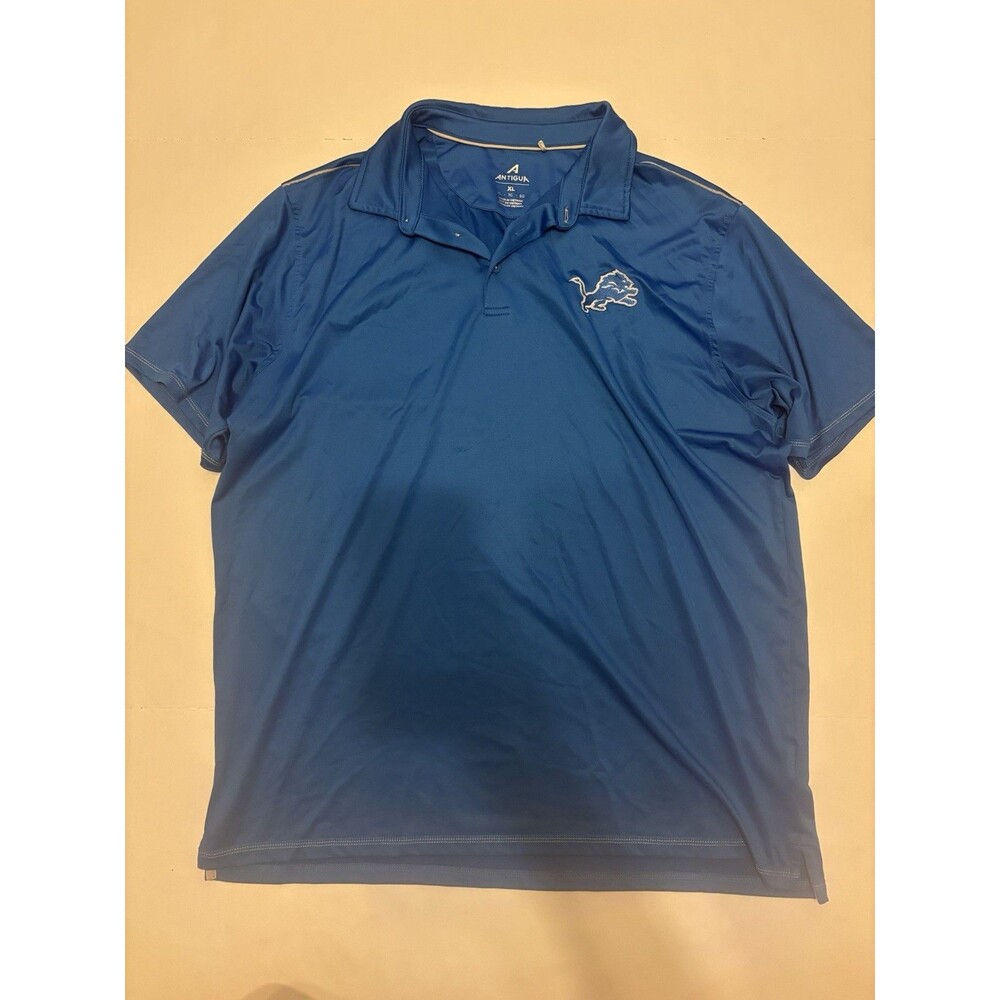 Antigua NFL Detroit Lions Blue Short Sleeve Polo Shirt Mens XL Football